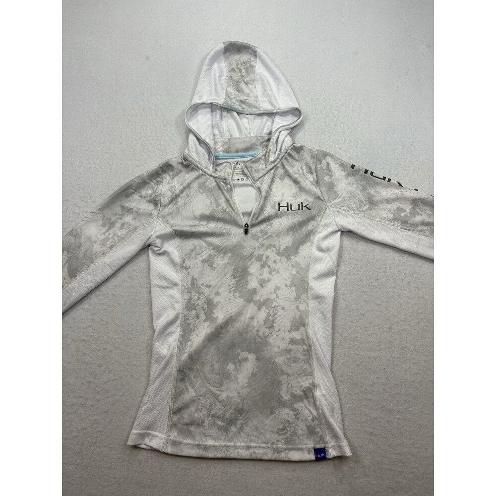Huk Women Icon X 1/4 Zip Performance Fishing Hoodie White Gray Camo XS NWOT - Picture 3 of 9